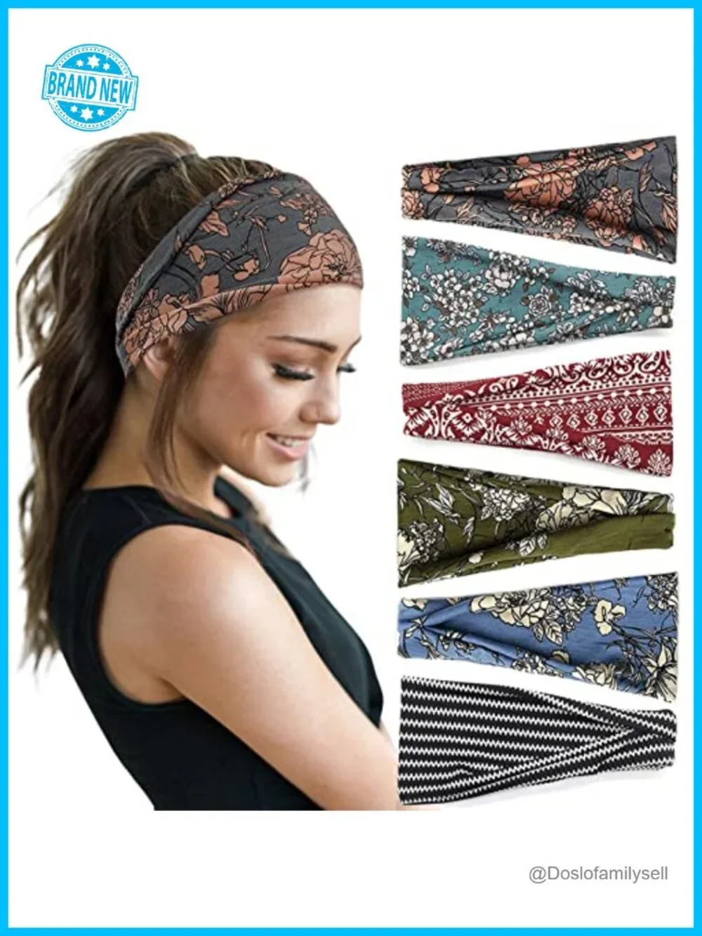 Boho Wide Non Slip Yoga Headbands 6 Pack Cotton Hair Bands
